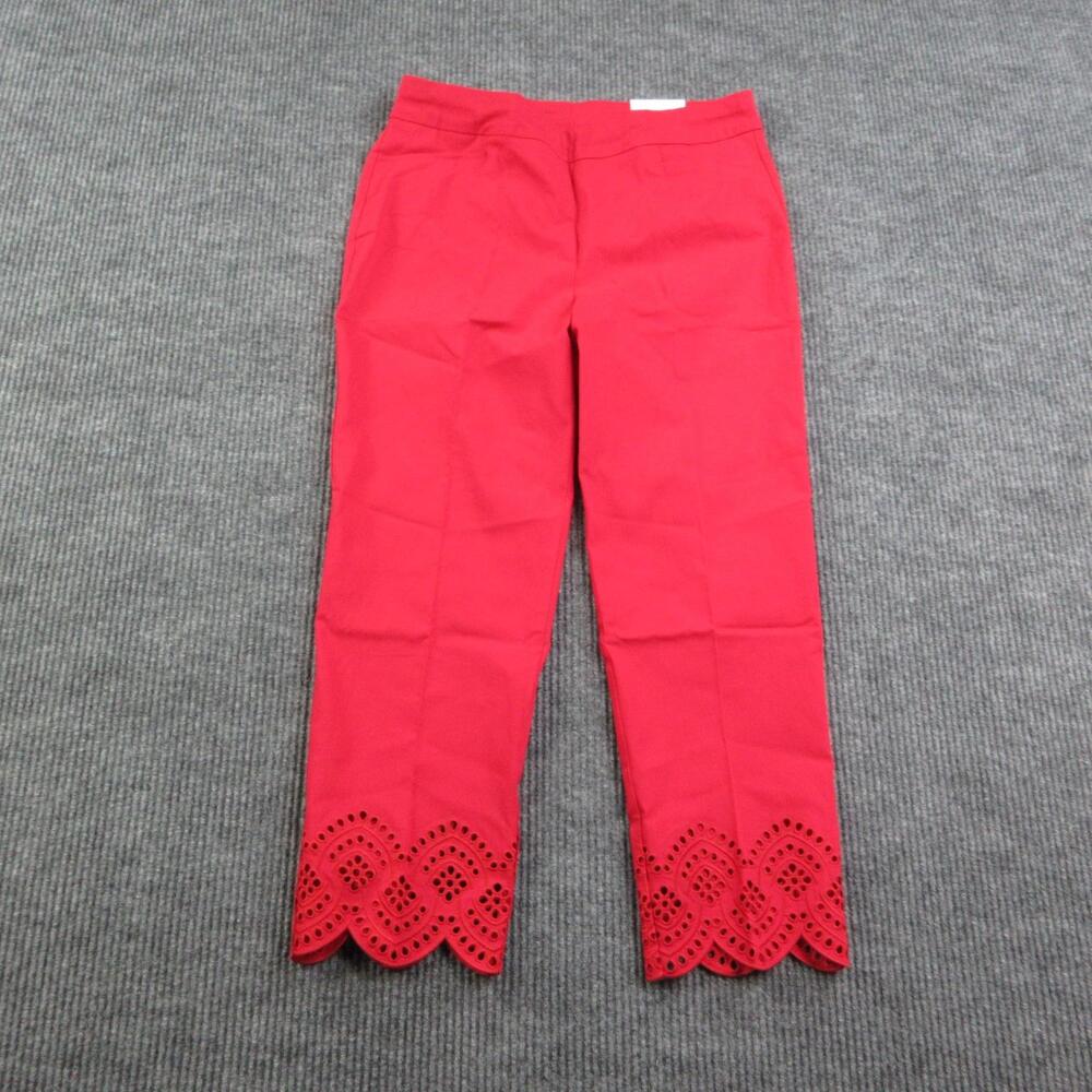 Chico's Pants Womens 2R Red Brigitte Slim Leg Ankle Tonal Hem Pull On 34x26* NWT
